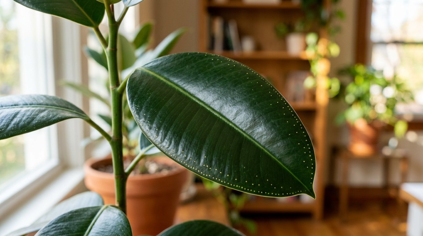 Ficus elastica : petits points jaunes sur les feuilles