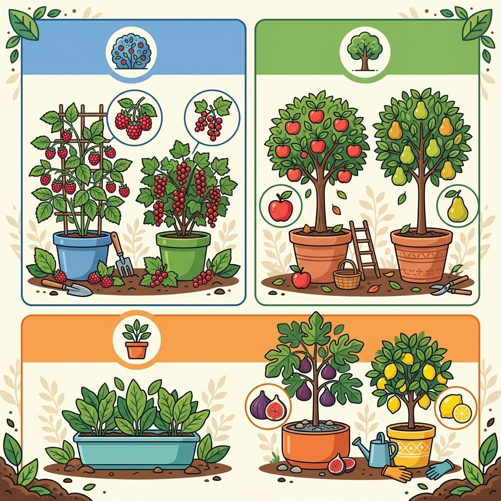 Schéma illustrant les différentes catégories de fruitiers faciles pour débuter