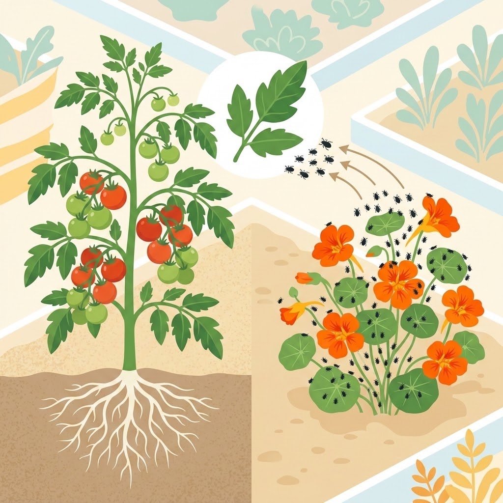 Schéma illustrant les associations de plantes et le rôle de la capucine