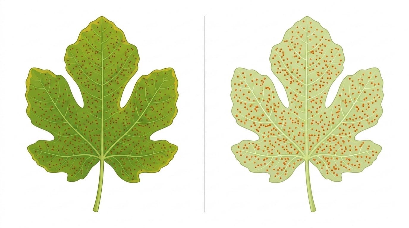 Schéma des symptômes de la rouille sur une feuille de figuier