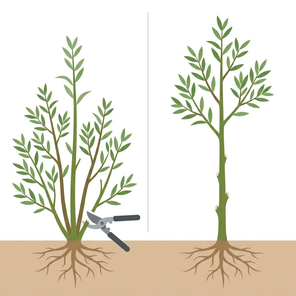 Schéma de sélection d'un tronc unique sur un saule buissonnant